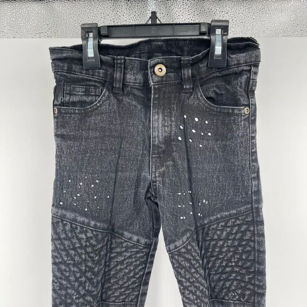 Quad Seven Boys Moto Jeans Size 6 Distressed Biker Faded Black Streetwear Denim